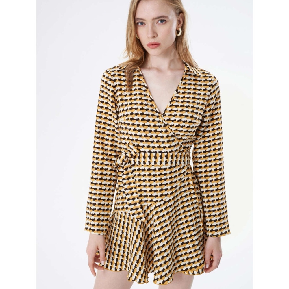 Cider Allover Print V-Neck Mini Dress - Size Large